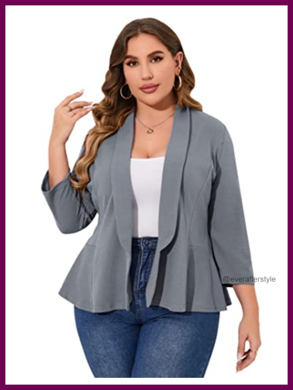 Plus Size Casual Blazer Open Front 3/4 Sleeve Work Office Jacket